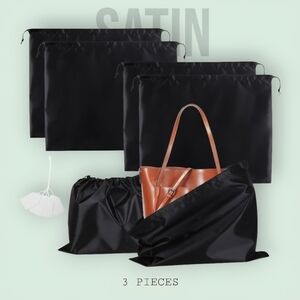 Elegant (2 PC) Black Satin Drawstring Dustbag And Label-Large & Medium